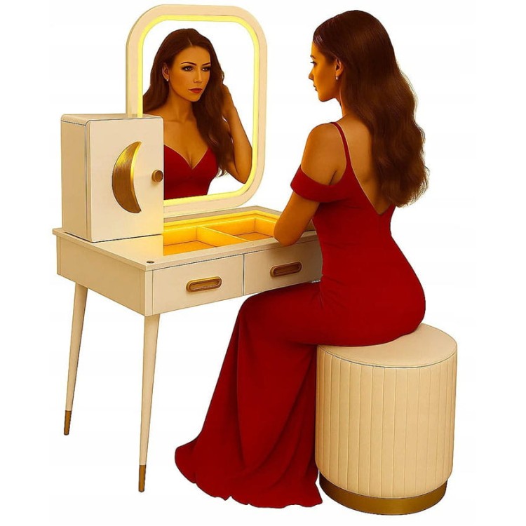 TOALETKA KOSMETYCZNA Z LUSTREM LED OŚWIETLENIEM LUSTRO + PUFA 2502.jpg