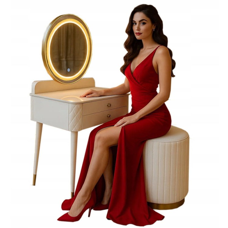 TOALETKA KOSMETYCZNA Z LUSTREM LED OŚWIETLENIEM LUSTRO + PUFA R18.jpg