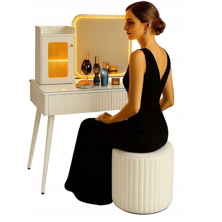 TOALETKA KOSMETYCZNA Z LUSTREM LED OŚWIETLENIEM LUSTRO + PUFA 2503.jpg