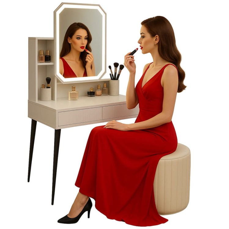 TOALETKA KOSMETYCZNA Z LUSTREM LED OŚWIETLENIEM LUSTRO + PUFA CC02.jpg