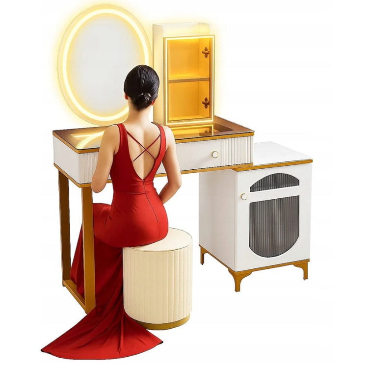 TOALETKA KOSMETYCZNA Z LUSTREM LED OŚWIETLENIEM LUSTRO + PUFA 406.jpg