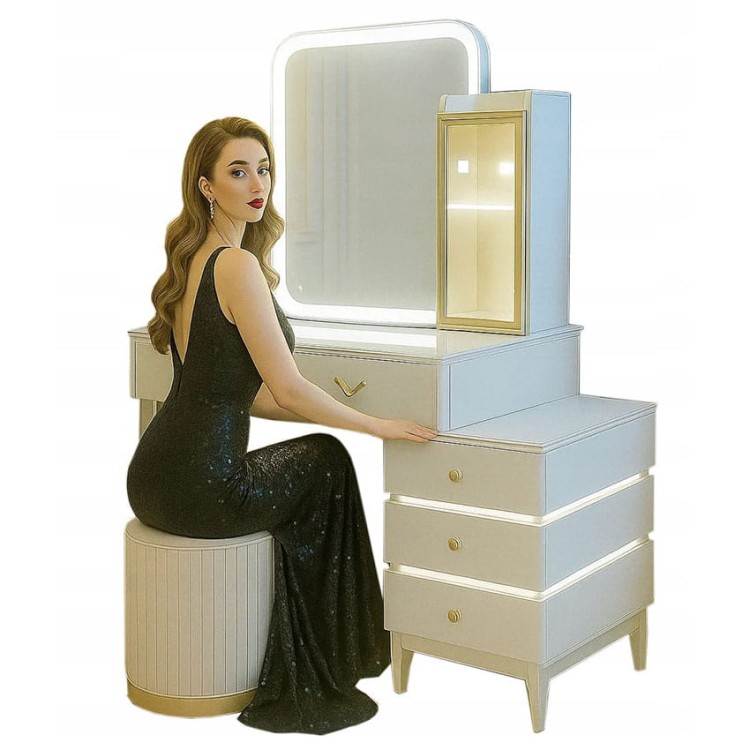 TOALETKA KOSMETYCZNA Z LUSTREM LED OŚWIETLENIEM LUSTRO + PUFA 433A.jpg