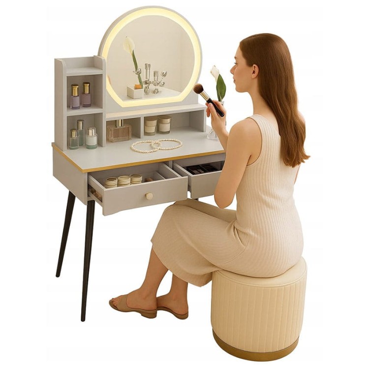 TOALETKA KOSMETYCZNA Z LUSTREM LED OŚWIETLENIEM LUSTRO + PUFA 927.jpg