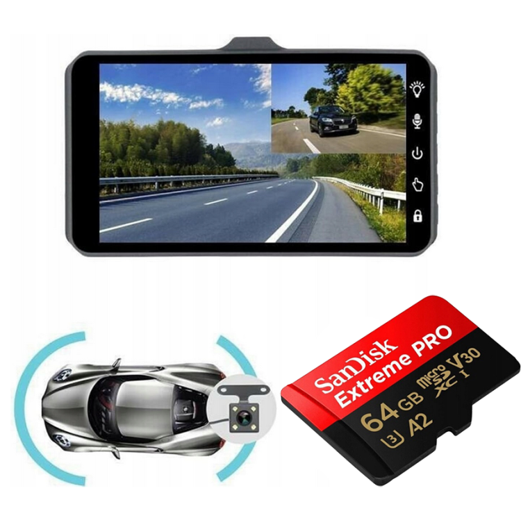 Rejestrator samochodowy z podwójnym obiektywem przód tył HD 64GB.png