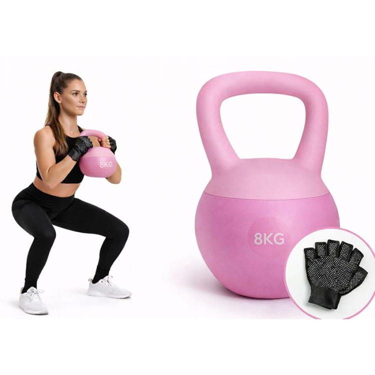 KETTLEBELL 8 kg miękki ketle kula hantla FITNESS trening w domu róż +gratis.jpg