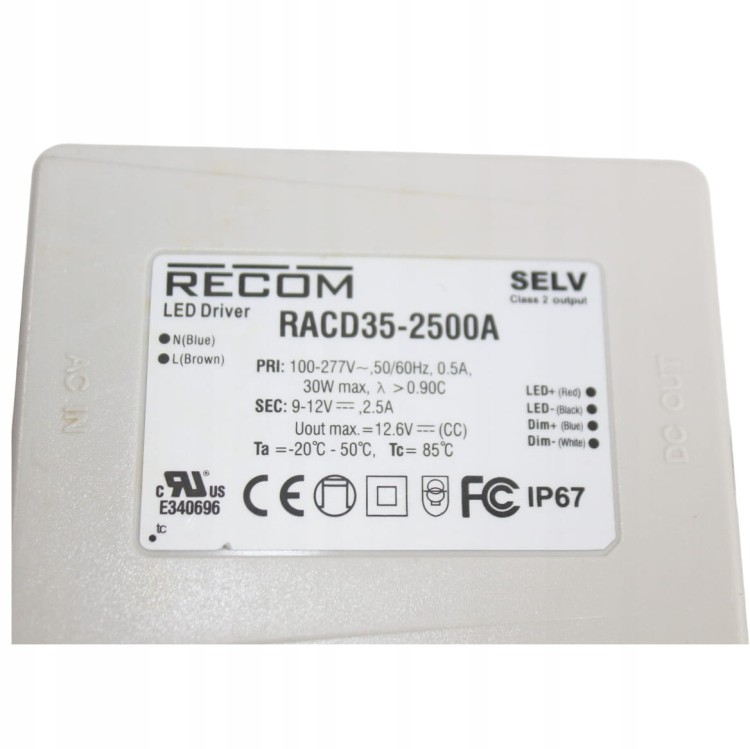 Led driver sterownik 9-12V 2.5A 30W max RECOM RACD35-2500A.jpg