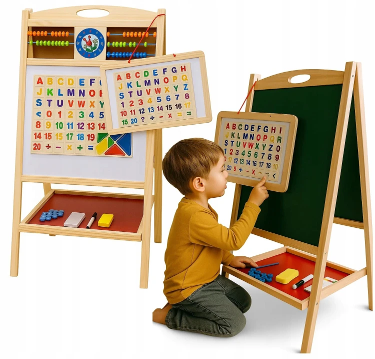 Tablica Magnetyczna Kredowa Dwustronna Liczydło Edukacyjna Stojąca 3w1.jpg