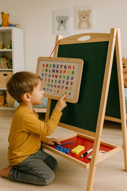 Tablica Magnetyczna Kredowa Dwustronna Liczydło Edukacyjna Stojąca 3w1.jpg
