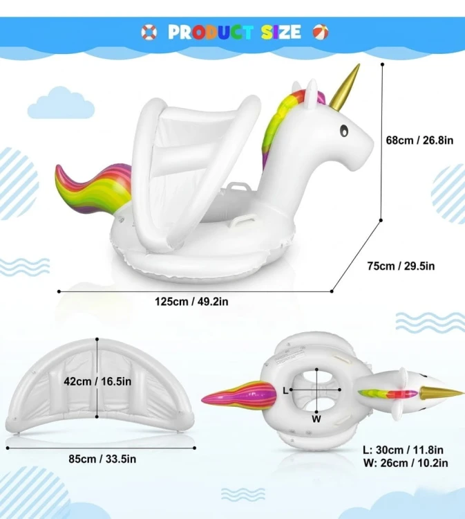 Jednorożec Koło Dmuchane dla Dzieci z Daszkiem Basen Plaża.jpg
