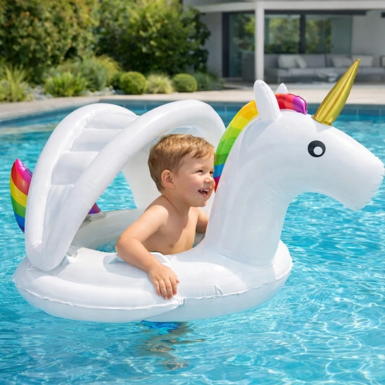 Jednorożec Koło Dmuchane dla Dzieci z Daszkiem Basen Plaża.jpg