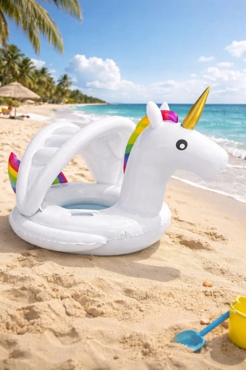 Jednorożec Koło Dmuchane dla Dzieci z Daszkiem Basen Plaża.jpg