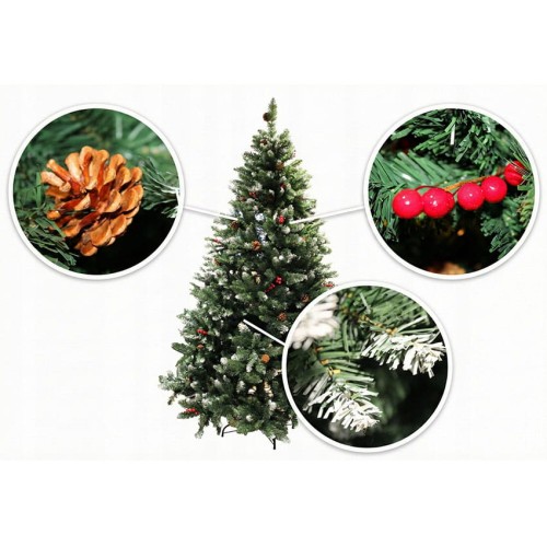 Ośnieżona Choinka Sztuczna Jarzębina Szyszki Jodła Świerk 210cm JAK ŻYWA.jpg