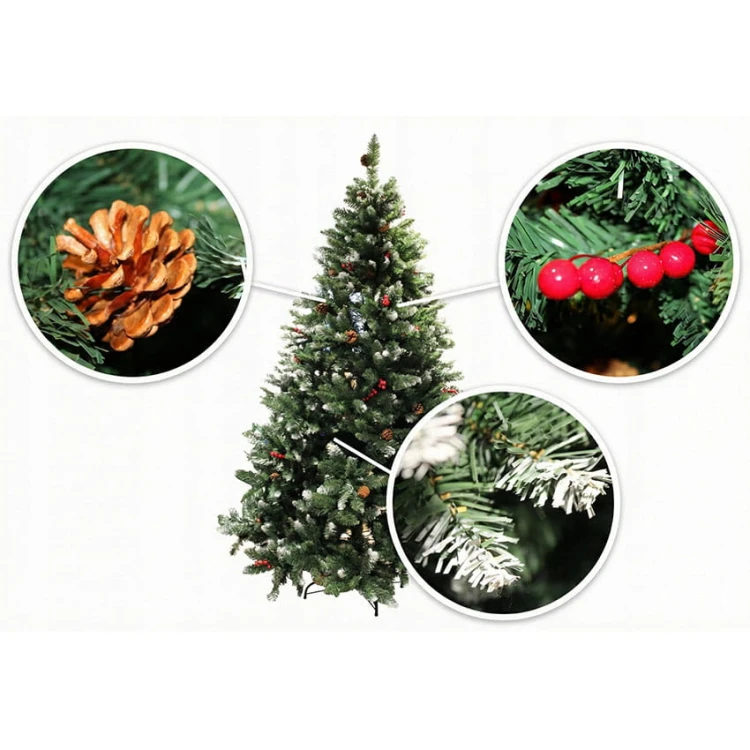 Ośnieżona Choinka Sztuczna Jarzębina Szyszki Jodła Świerk 210cm JAK ŻYWA.jpg