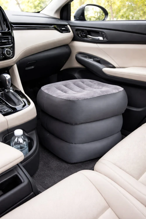 Dmuchany podnóżek poduszka na długą podróż do samolotu samochodu duży szary.jpg