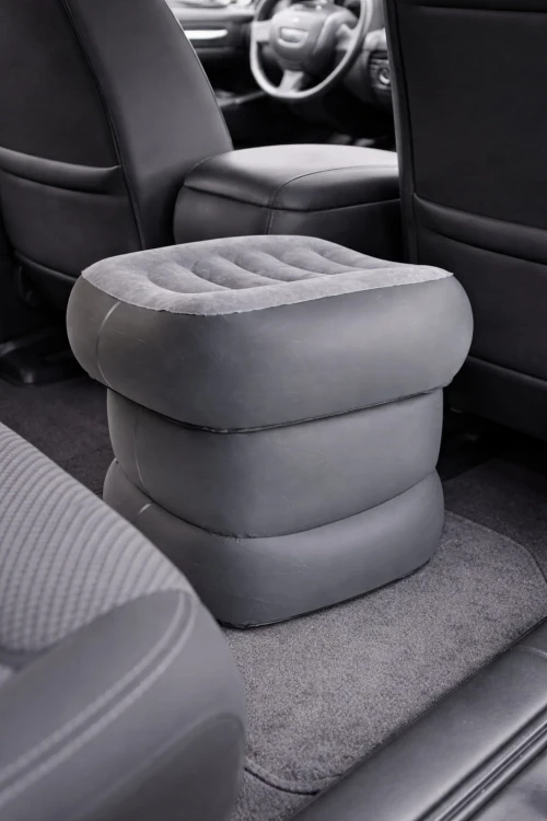 Dmuchany podnóżek poduszka na długą podróż do samolotu samochodu duży szary.jpg