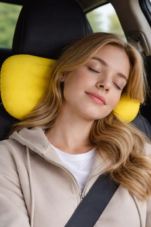 PODUSZKA PODRÓŻNA Dmuchana Turystyczna Kempingowa do samochodu żółta.jpg