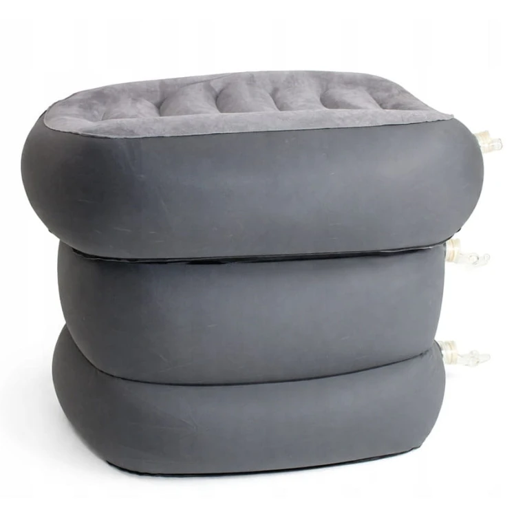 Dmuchany podnóżek poduszka na długą podróż do samolotu samochodu duży szary.jpg