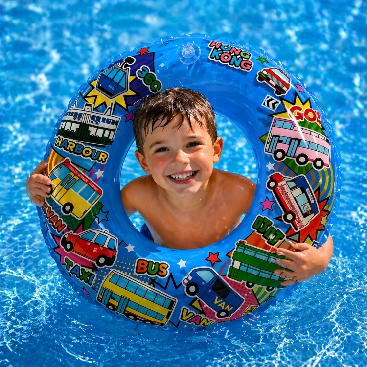 KOŁO DMUCHANE DLA DZIECI 45 cm do Pływania Basen Plaża Niebieskie Pojazdy.jpg