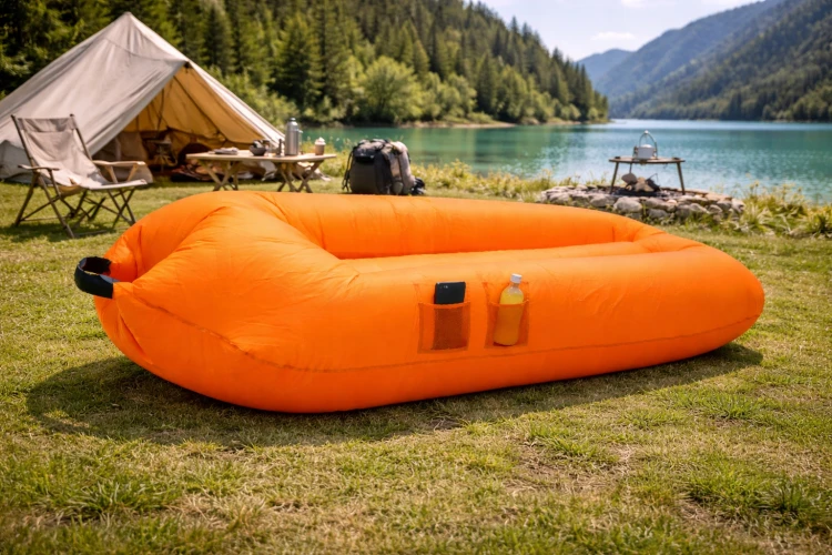 SOFA DMUCHANA Leżak na plażę ogród taras 220 cm Pomarańczowa bez pompki .jpg