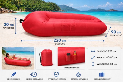 SOFA DMUCHANA Leżak na plażę ogród taras 220x90 cm Czerwona bez pompki.jpg