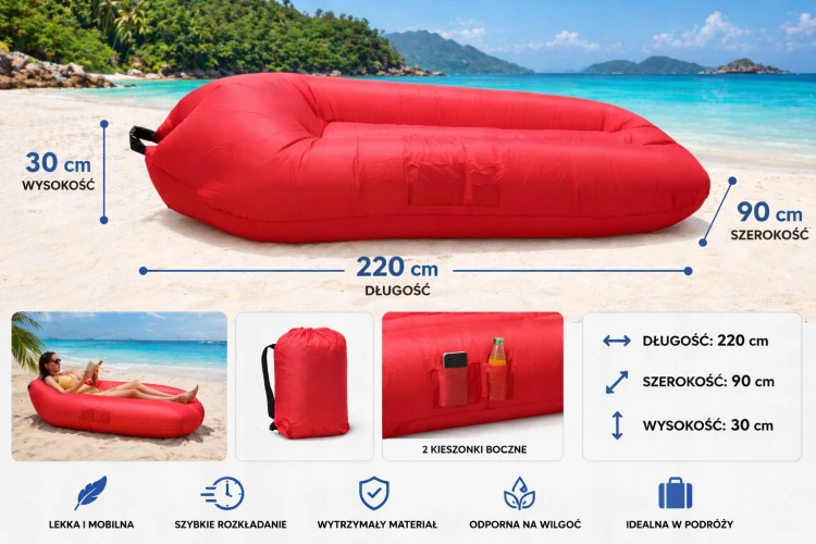 SOFA DMUCHANA Leżak na plażę ogród taras 220x90 cm Czerwona bez pompki.jpg
