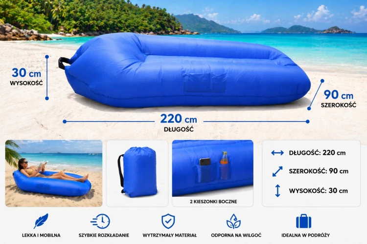 SOFA DMUCHANA Leżak na plażę ogród taras 220x90 cm Niebieska bez pompki.jpg