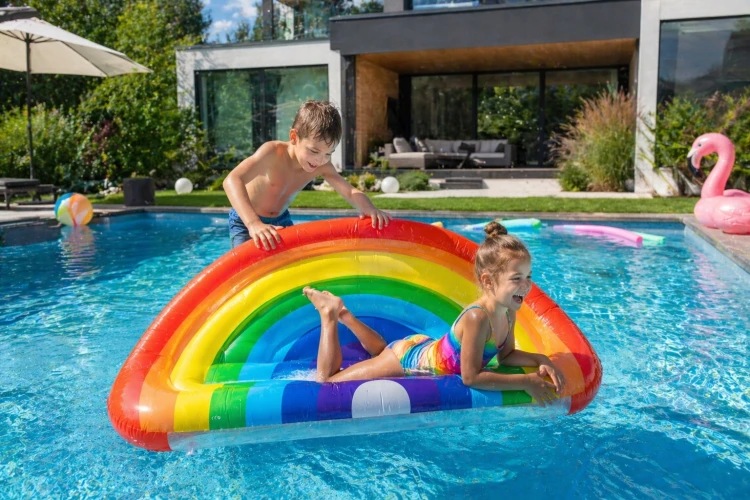 Materac dmuchany TĘCZA 160x90 cm do basenu plażę jezioro.jpg