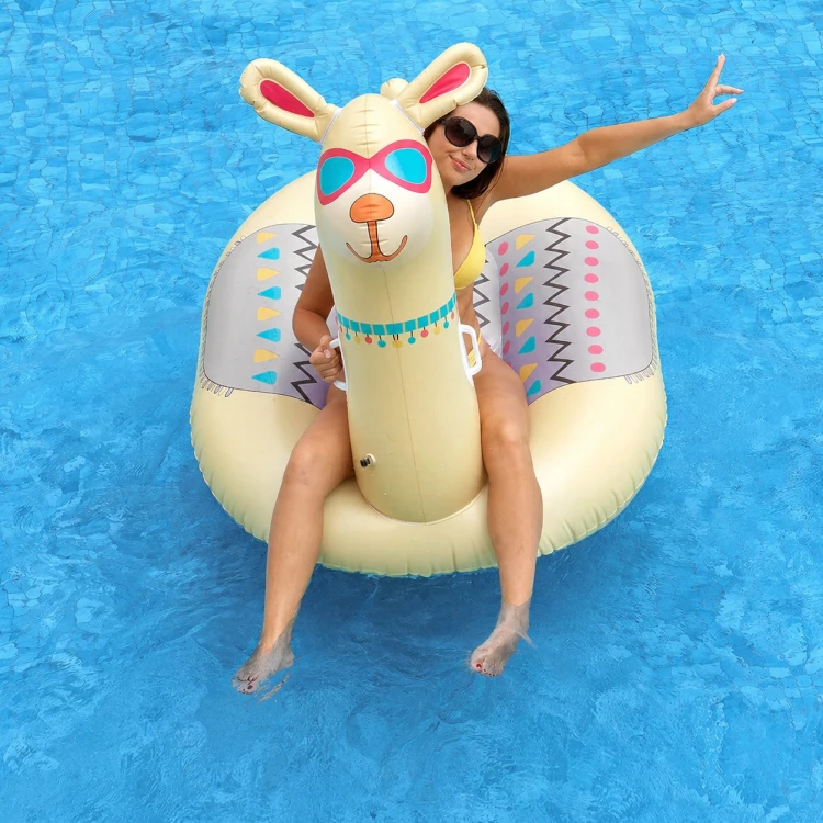 DMUCHANY MATERAC LAMA duży do pływania na plażę basen 140x125 cm.jpg