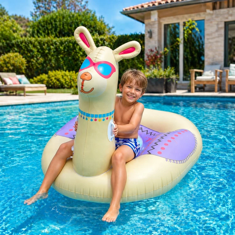 DMUCHANY MATERAC LAMA duży do pływania na plażę basen 140x125 cm.jpg