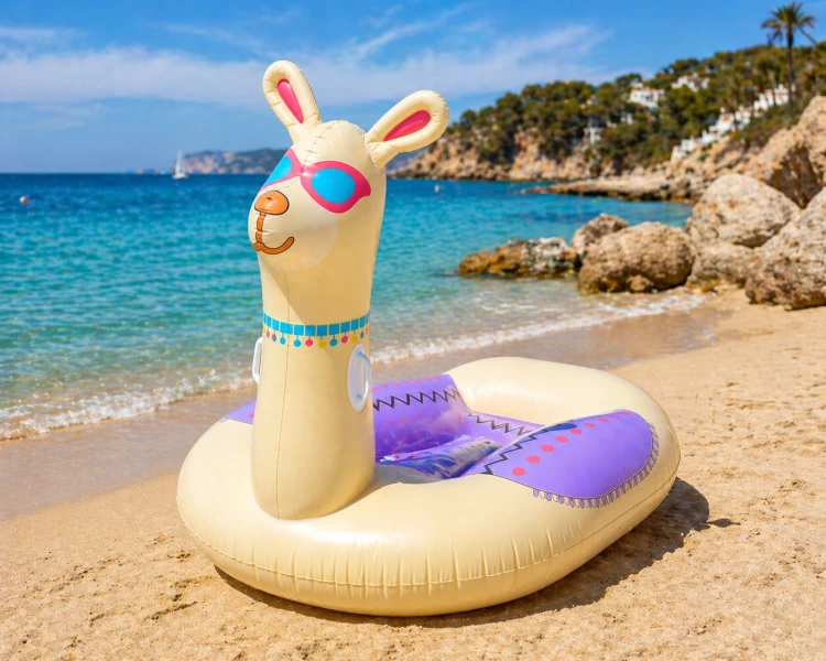 DMUCHANY MATERAC LAMA duży do pływania na plażę basen 140x125 cm.jpg