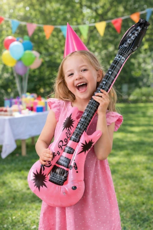 Dmuchana Gitara Elektryczna Instrument Gwiazda Rocka 92cm Różowa.jpg