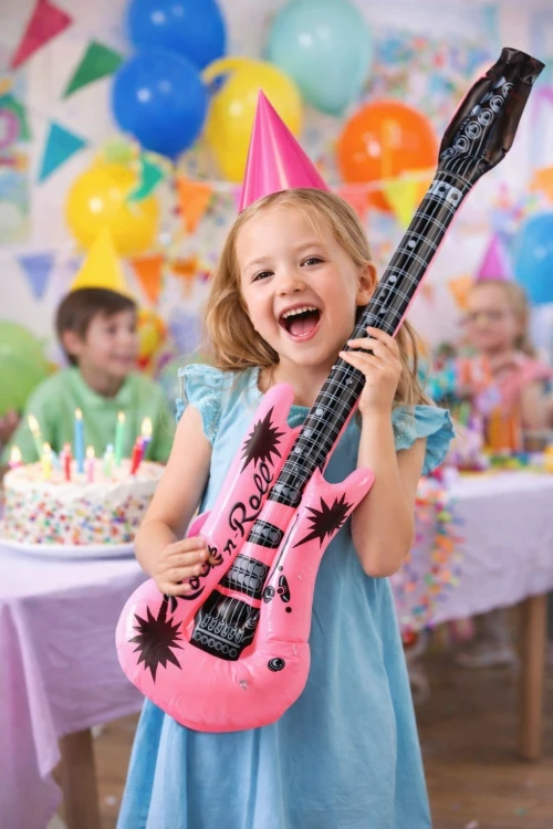 Dmuchana Gitara Elektryczna Instrument Gwiazda Rocka 92cm Różowa.jpg