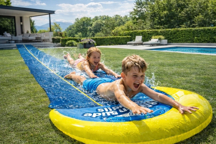 ŚLIZGAWKA WODNA OGRODOWA 10 M Zraszacze Ślizg Slip N Slide Battle.jpg