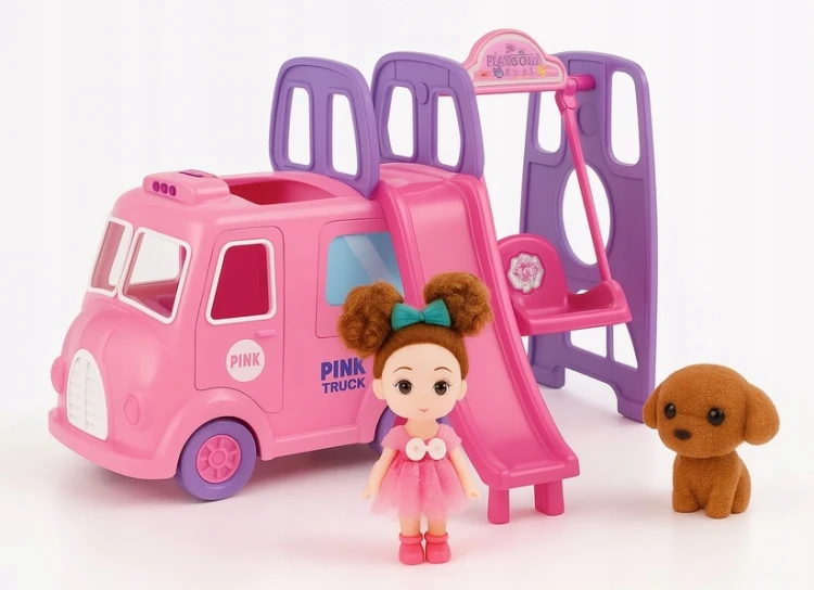 Auto Kamper dla Lalek Plac Zabaw Zjeżdżalnia Huśtawka Akcesoria Lalka Pies.jpg