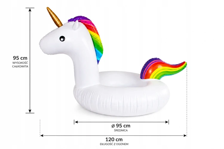 DUŻE KOŁO DMUCHANE Jednorożec na wodę do basenu 95 cm tęczowy unicorn.jpg