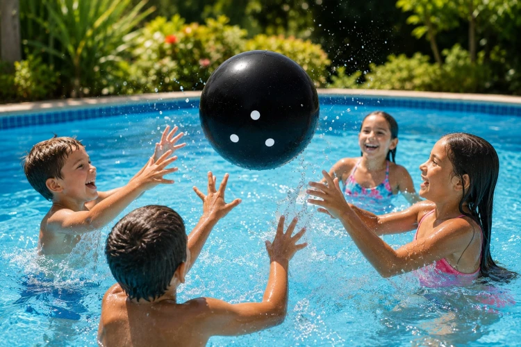 PIŁKA PLAŻOWA 40 cm dmuchana Czarna Koszykówka na basen i na plażę.jpg