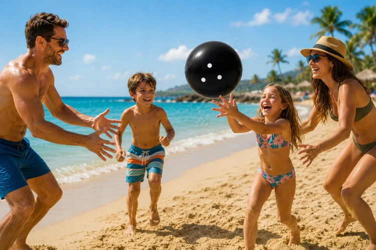 PIŁKA PLAŻOWA 40 cm dmuchana Czarna Koszykówka na basen i na plażę.jpg