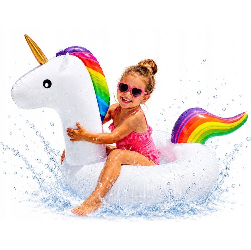 DUŻE KOŁO DMUCHANE Jednorożec na wodę do basenu 95 cm tęczowy unicorn.jpg