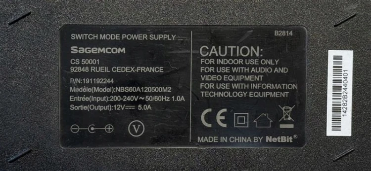 Zasilacz DC 12V 5A 60W 5.5/2.5 Sagemcom do monitora LCD LED.jpg