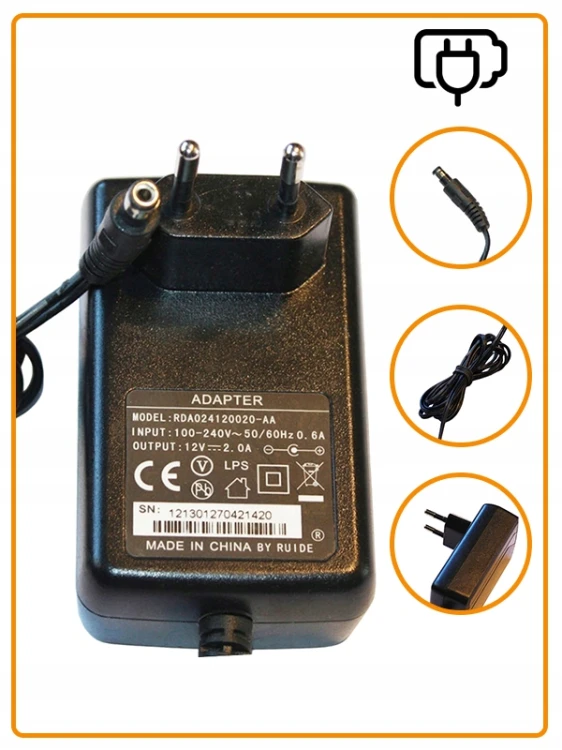 Mocny Zasilacz 12V 2A 24W DC 5.5/2.1mm do LED Kamer Routerów RDA0241200202.jpg