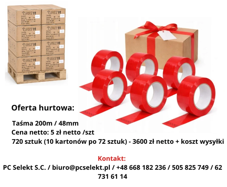 720 sztuk Taśma pakowa do pakowania 200m klejąca czerwona 218y 48mm Akrylowa.png