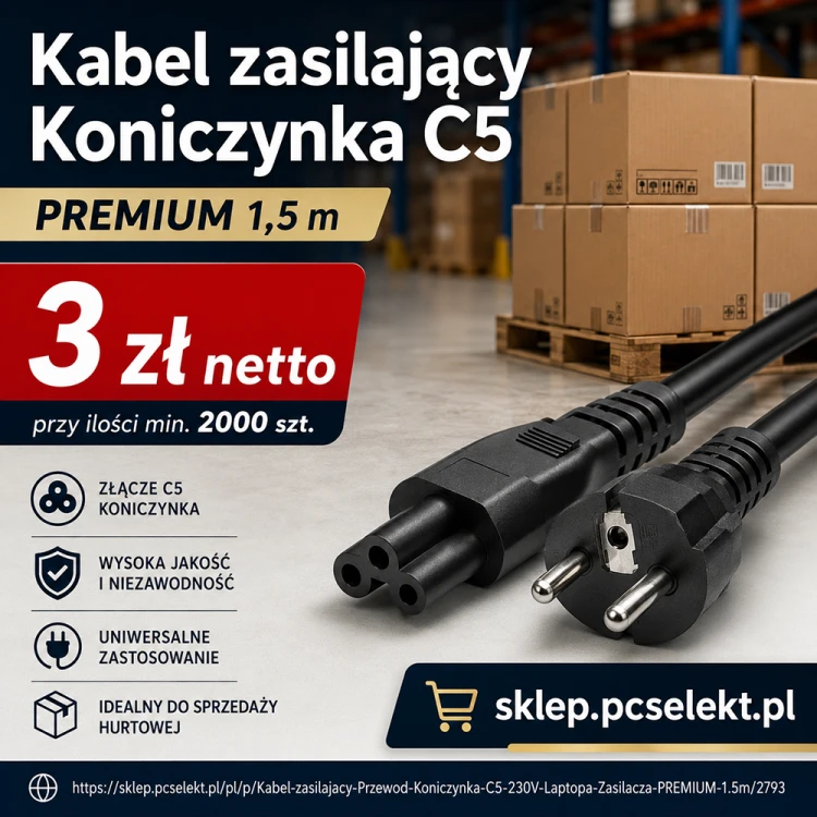 2000 sztuk - Kabel zasilający Przewód Koniczynka C5 230V PREMIUM 1.5m - OFERTA HURTOWA.png
