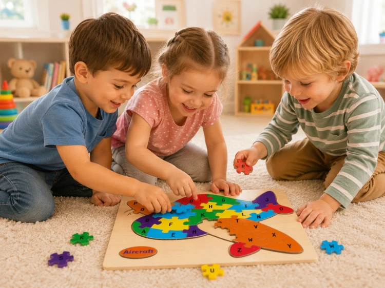 Puzzle Drewniana Układanka Edukacyjna Samolot Nauka Alfabetu Rozwój Dziecka.jpg