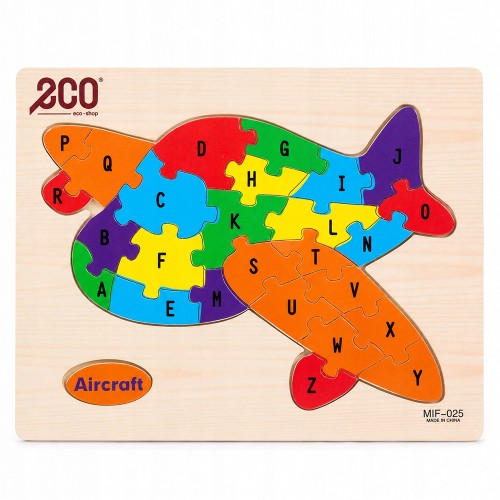 Puzzle Drewniana Układanka Edukacyjna Samolot Nauka Alfabetu Rozwój Dziecka.jpg