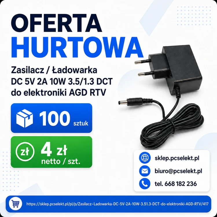 500 kg Zasilacz Ładowarka DC 5V 2A 10W 3.5/1.3 DCT.png