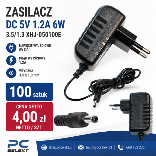 100 sztuk Zasilacz Ładowarka DC 5V 1.2A 6W 3.5/1.3 XHJ-050100E.png