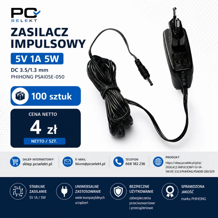 100 sztuk ZASILACZ IMPULSOWY 5V 1A 5W DC 3.5/1.3 PHIHONG PSAI05E-050.png