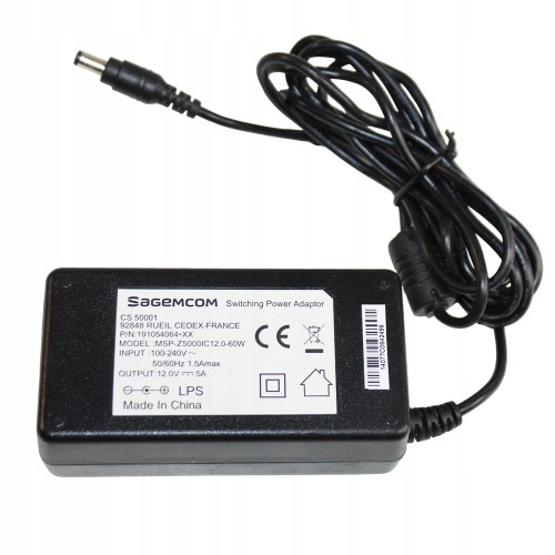 Zasilacz DC 12V 5A 60W 5.5/2.5 Sagemcom do monitora LCD LED.jpg