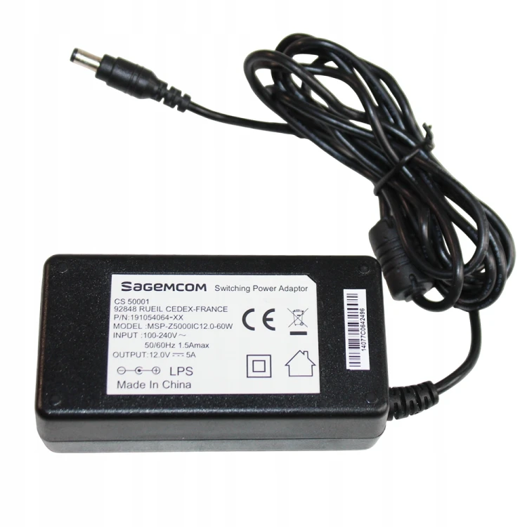 Zasilacz DC 12V 5A 60W 5.5/2.5 Sagemcom do monitora LCD LED.jpg