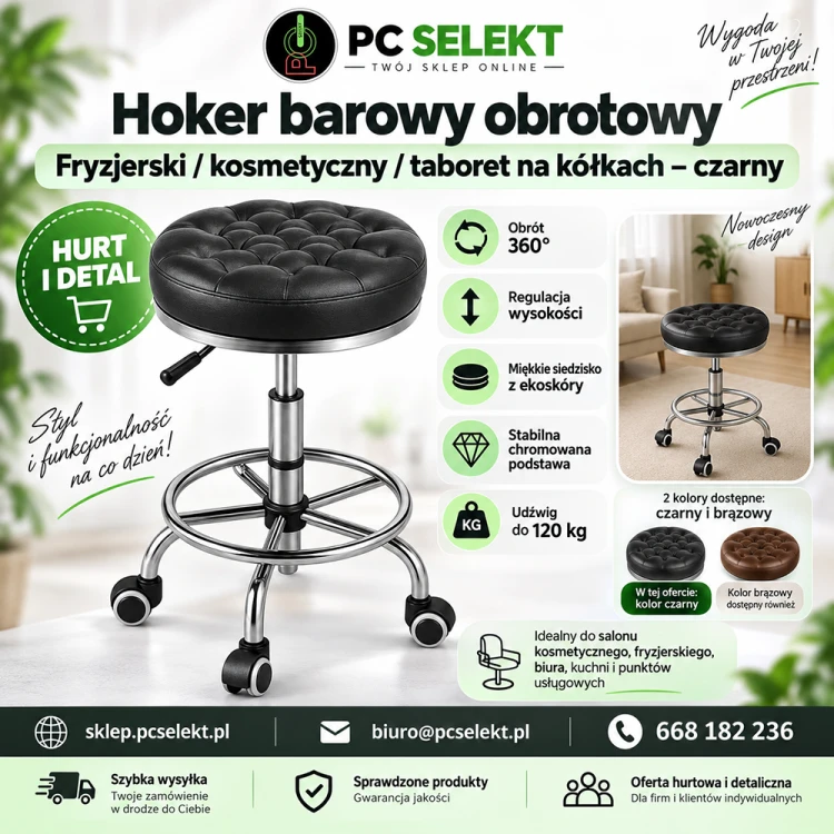 Hoker Barowy Obrotowy Fryzjerski Kosmetyczny Taboret Na Kółkach Czarny-hx153.png